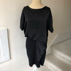 Anthropologie Amadi Sandy Tuck Black Mixed Media Short Sleeve Dress Size SP